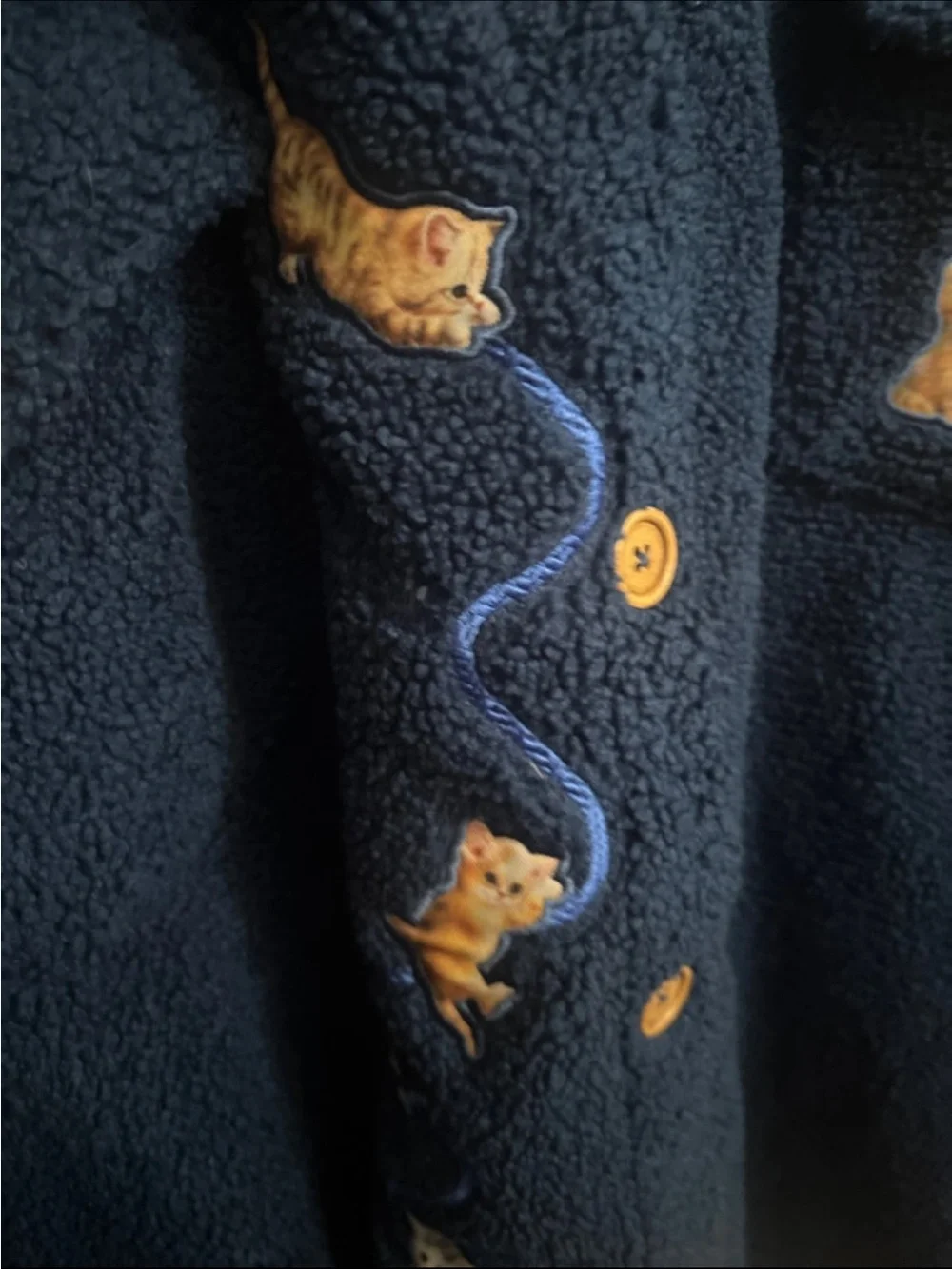 The Bradford Exchange Navy Blue Sherpa Jacket with Kitten Embroidery